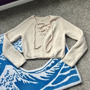 Cream LA Hearts by Pacsun Lace-Up Sweater. Size Small